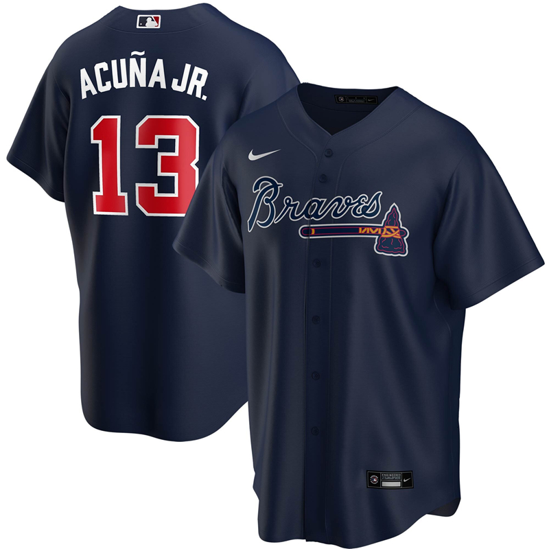 2020 MLB Men Atlanta Braves 13 Ronald Acuna Jr. Nike Navy 2020 Spring Training Replica Player Jersey 1